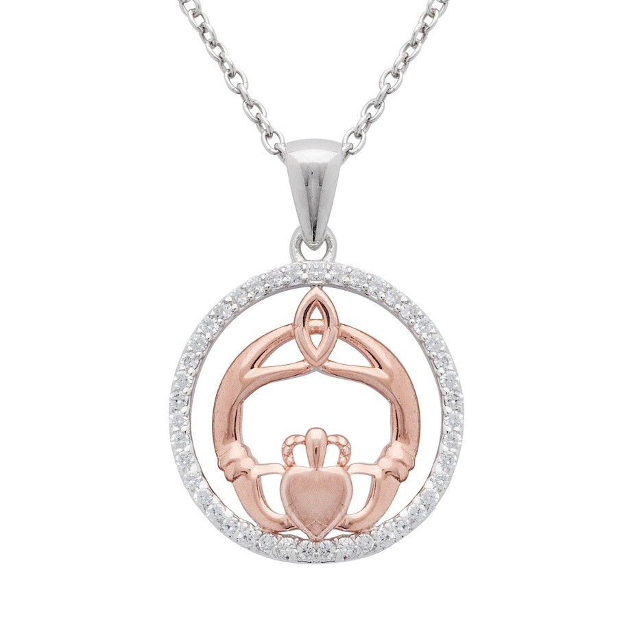 Rose Gold Claddagh with Trinity and Stone Circle Rose Gold Claddagh with Trinity and Stone Circle
