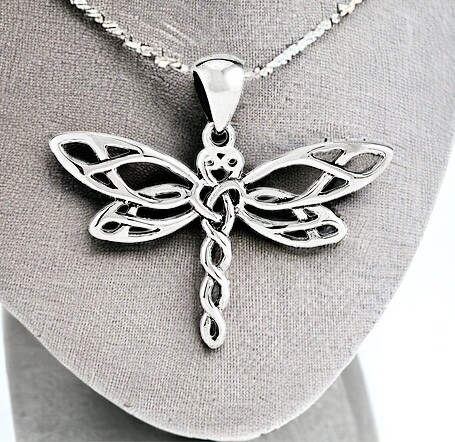 Sterling Silver Dragonfly Pendant Necklace on Necklace Holder. 