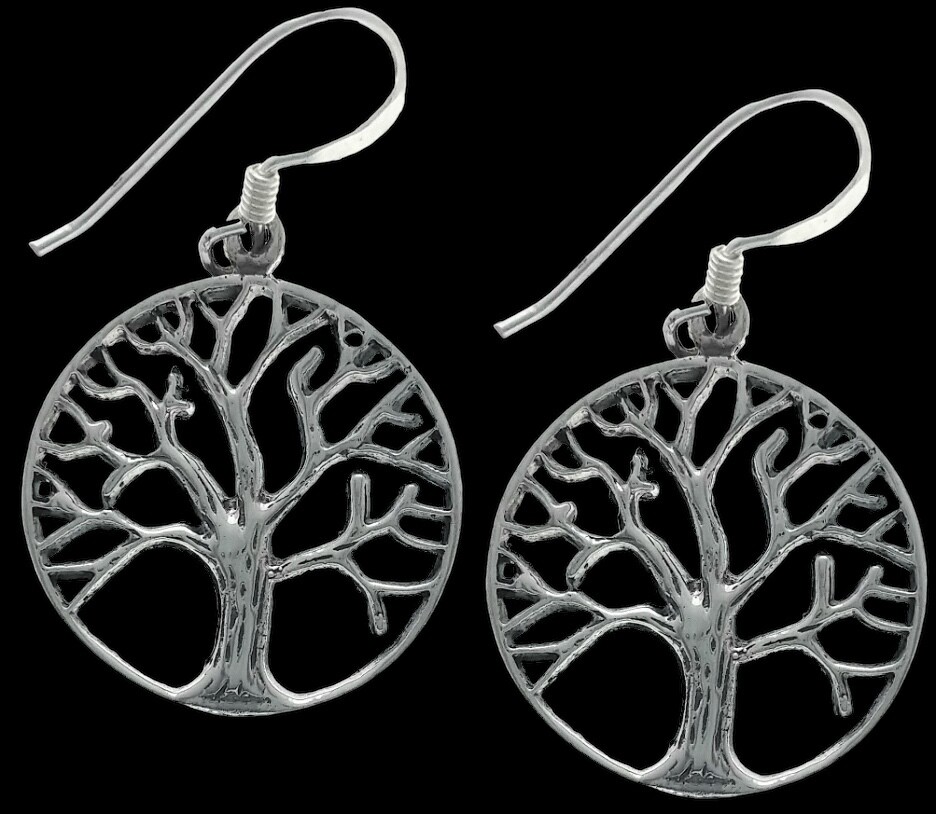 Tree of Life Earrings - Erin Sterling silver Celtic Tree of Life earrings with intricate knotwork design, inspired by Irish heritage, on black background