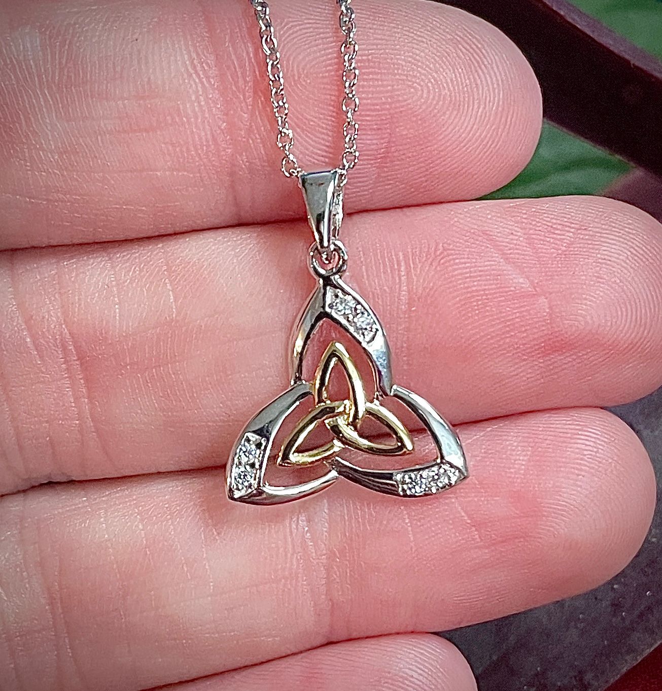 Yellow gold plated Trinity Knot pendant in sterling silver, Celtic symbol necklace and meaningful gift.